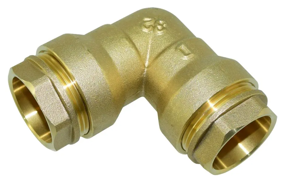 Liitin kulma 90° 32 mm muoviputkelle messinki