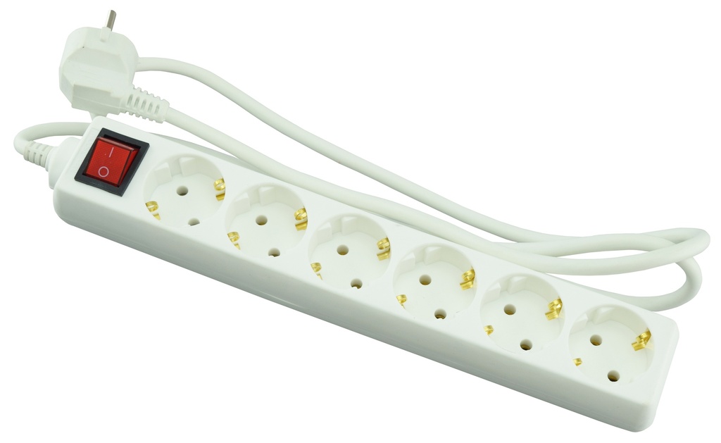 Jatkojohto 6-osainen 1,5 m maadoitettu valokytkimellä