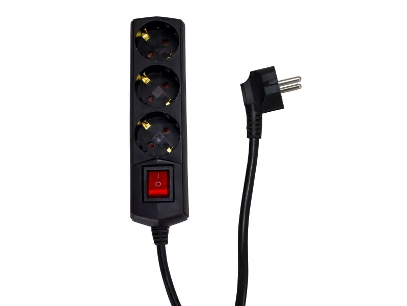 Jatkojohto 3-osainen 1,5 m maadoitettu musta valokytkimellä