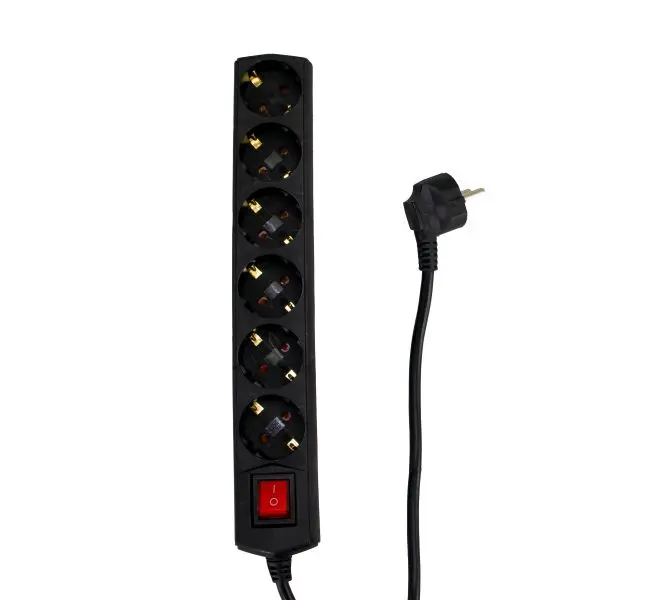 Jatkojohto 6-osainen 1,5 m maadoitettu musta valokytkimellä