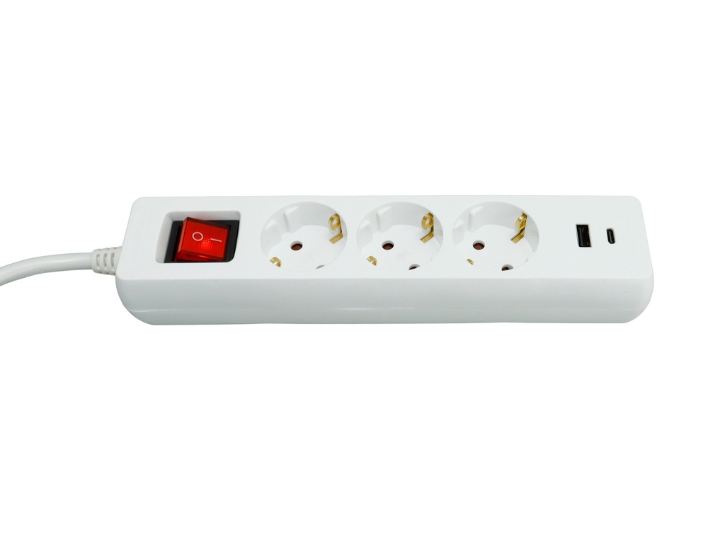 Jatkojohto 3-osainen 1,5m USB-A+C valokytkimellä