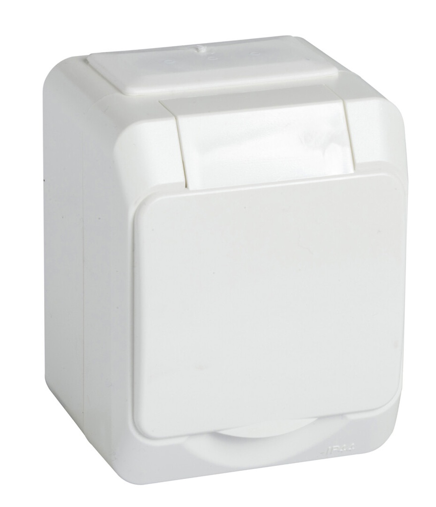 Maadoitettu pistorasia pinta valkoinen IP44 