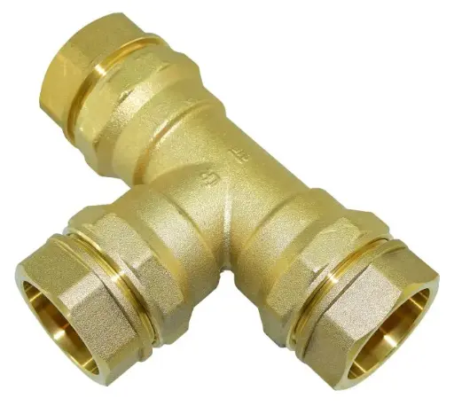 [5208] Liitin T-haara 40 mm muoviputkille messinki