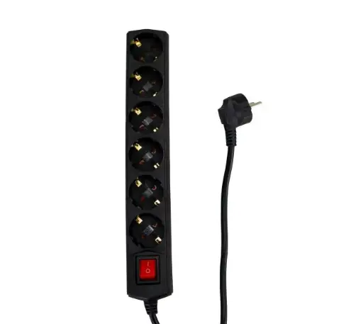 [28630] Jatkojohto 6-osainen 3 m maadoitettu musta valokytkimellä