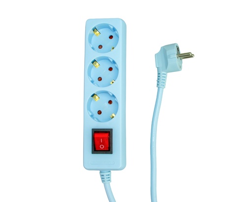 [28716] Jatkojohto 3-osainen 1,5m maadoitettu v.sininen valokytkimellä