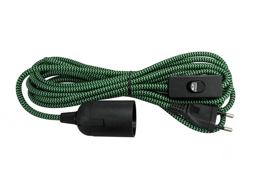 [99411] Välikytkinjohto E27 musta/vihreä 1,5m+3,5m kangaspäällysteinen