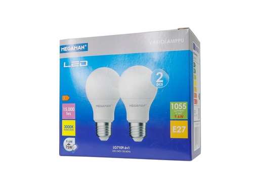 [711387] LED vakiolamppu E27 9 W 1055lm 3000K 2kpl/pkt